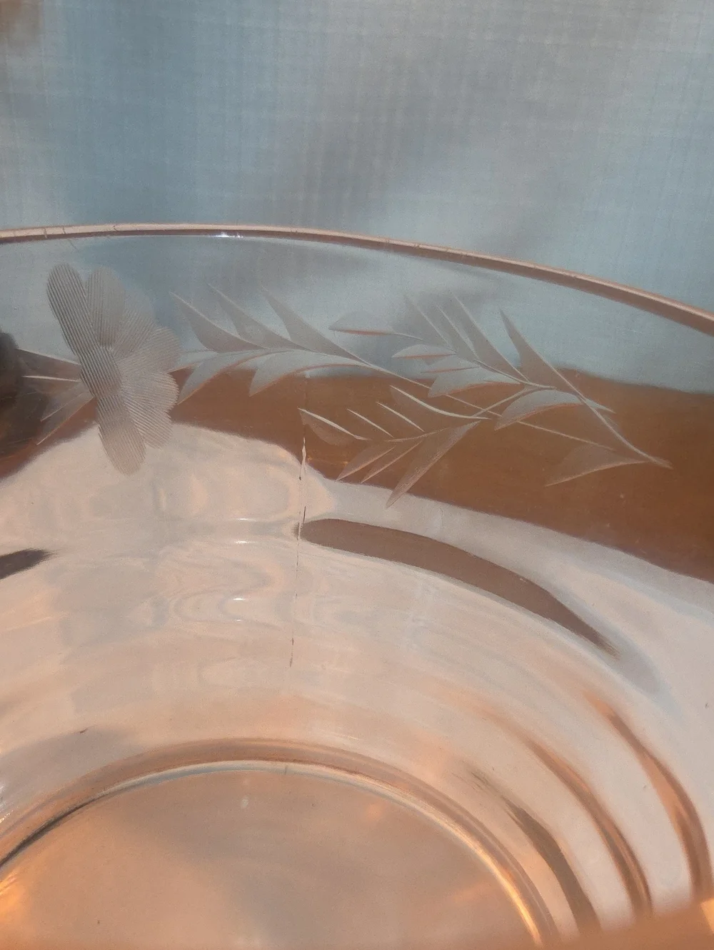 Vintaged Pink Depression Glass Etched Glass Serving Bowl/Ice Bucket